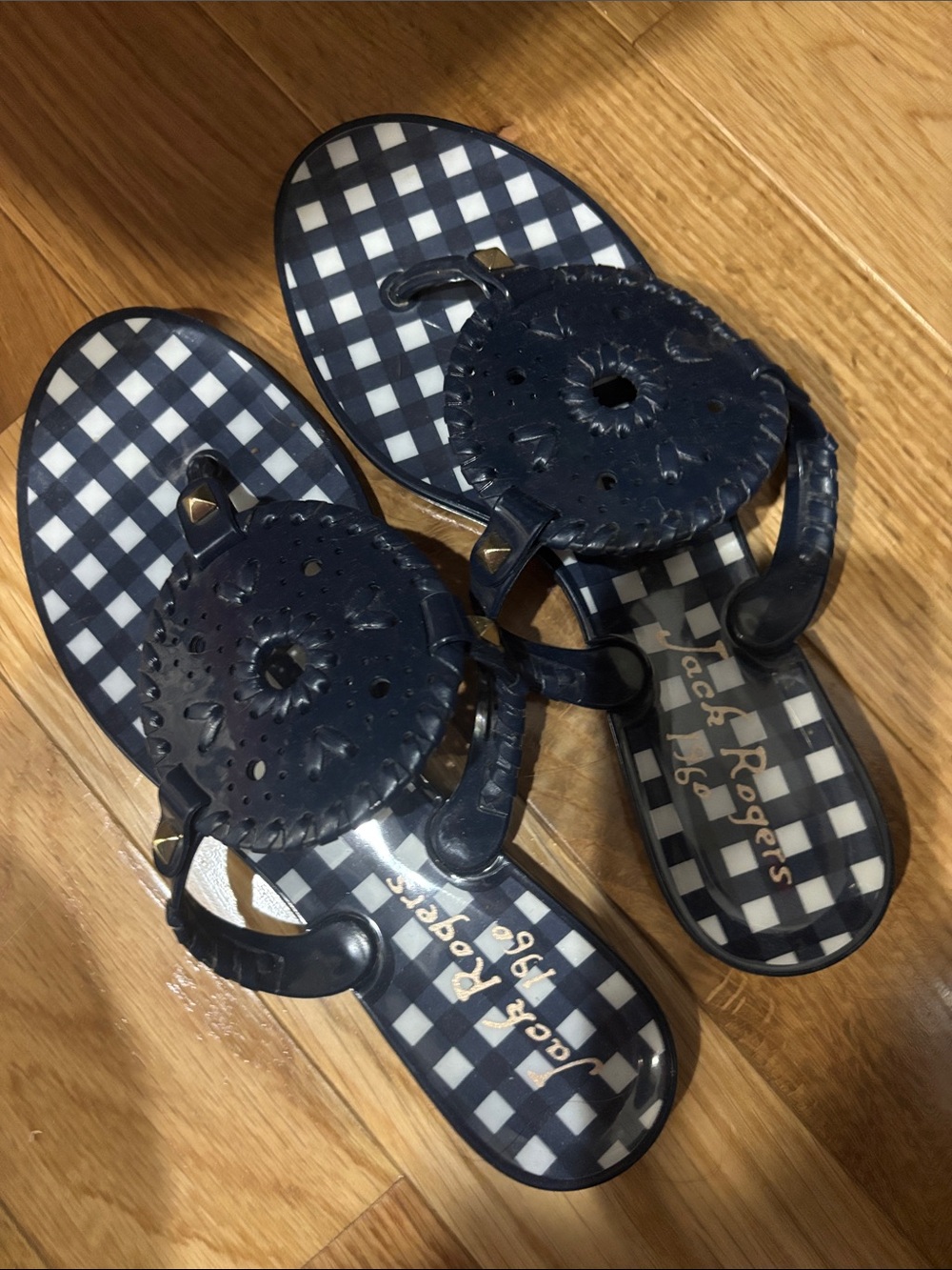Jack Rogers Kids Navy Blue Gingham Jelly Sandals